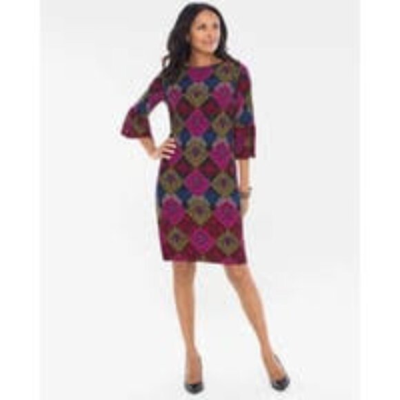 NWTS Chico's Bold Geometric Medallion Pattern Dress Chico’s Size 1 = Med (8–10) - Picture 1 of 6
